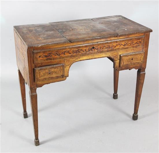 A late 18th century Italian walnut and marquetry poudreuse 2ft 9in.